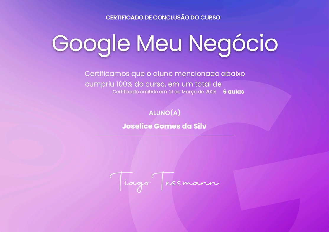 Certificado Google Meu Negócio